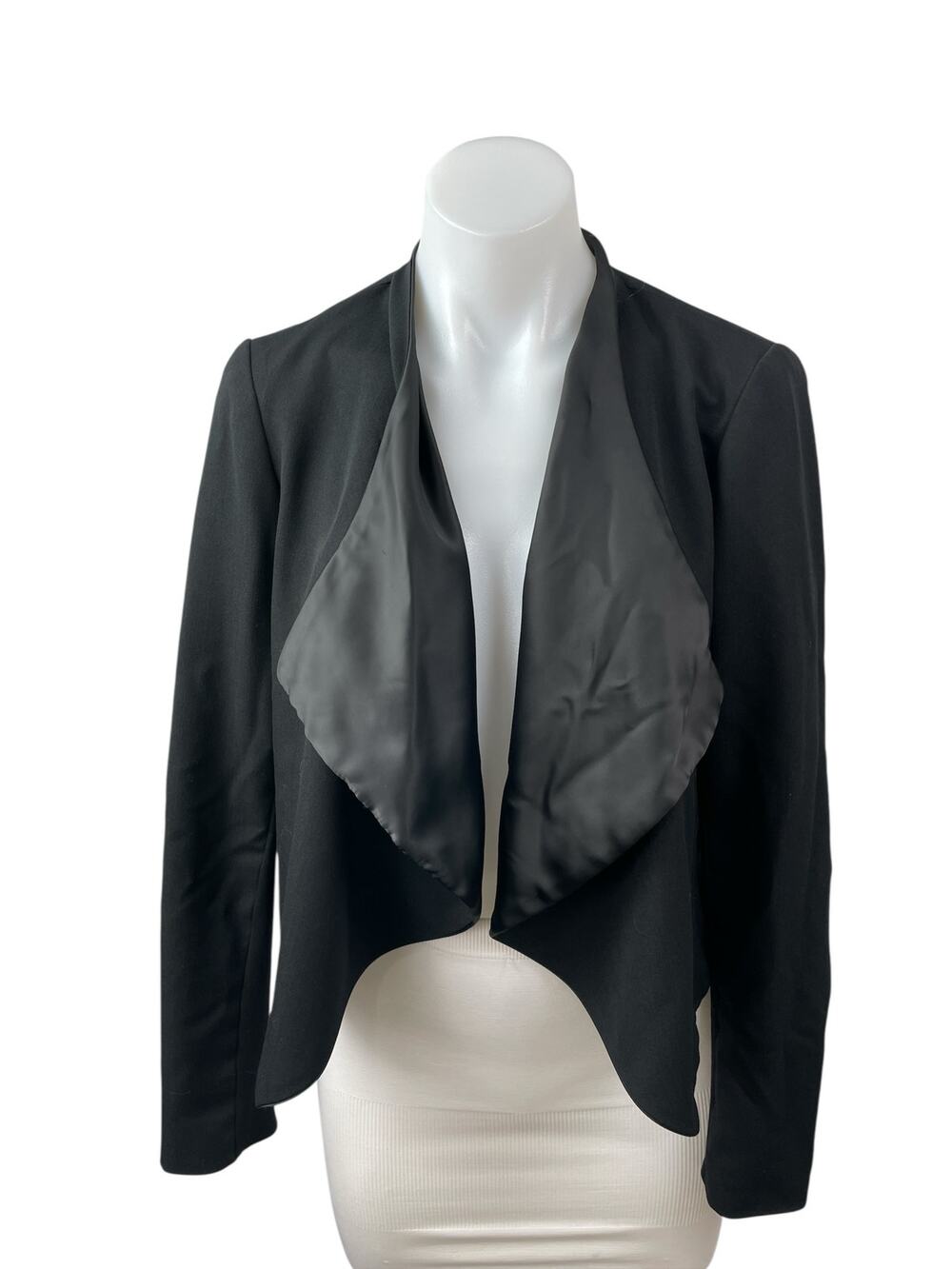 Anthropologie Elevenses Black Long Sleeve Crop Drape Blazer Coat Open Jacket 2